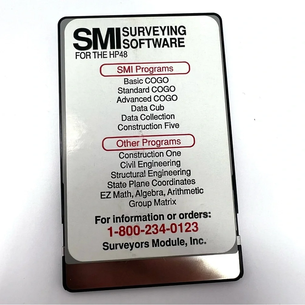 SMI 48 BCE Basic Cogo Enhanced Surveying Software Card & Overlay HP For 48SX Cal